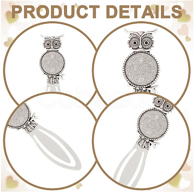 HOBBIESAY 12Pcs Owl Tibetan Style Alloy Bookmarks Cabochon Settings TIBE-HY0001-08-1