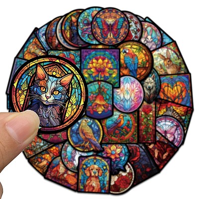 50Pcs Glass Painting Theme PVC Self Adhesive Stickers STIC-G001-03-1