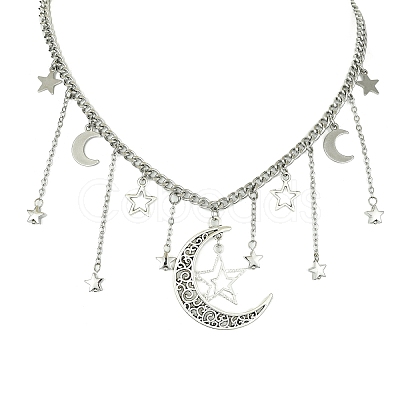 Star & Crescent Moon Alloy Pendant Necklaces NJEW-TA00119-1