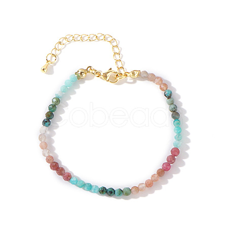 Natural 3mm Faceted Round Gemstone Beaded Bracelets for Women XA1596-1