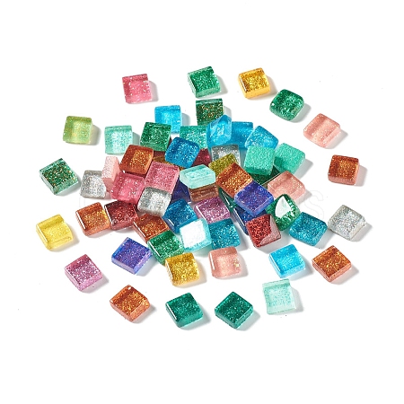 Square with Glitter Powder Mosaic Tiles Glass Cabochons DIY-P045-04-1