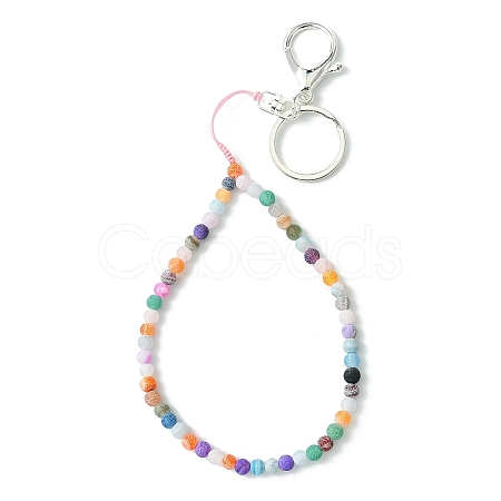 Natural Weathered Agate and Iron Alloy Lobster Claw Clasp Keychain HJEW-SW00007-22-1