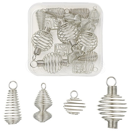 20Pcs 4 Styles Iron Alloy Spring Spiral Bead Cage Pendants FIND-YW0003-22-1