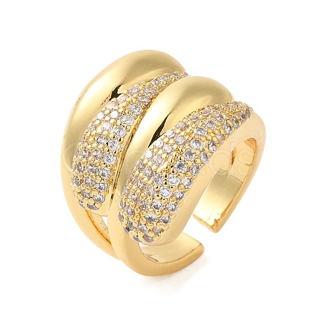 Multi-layer Brass Micro Pave Clear Cubic Zirconia Open Cuff Rings for Women RJEW-A046-16G-1