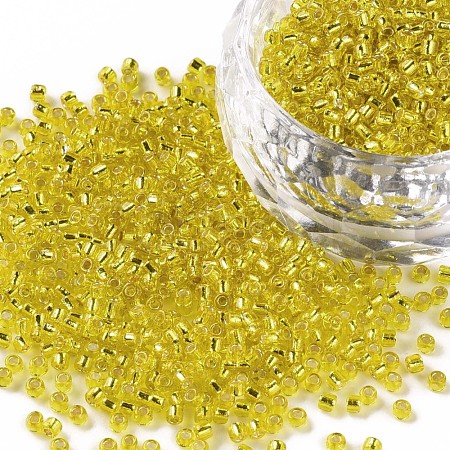 Yellow 11/0 Grade A Round Transparent Glass Seed Beads X-SEED-Q007-F35-1
