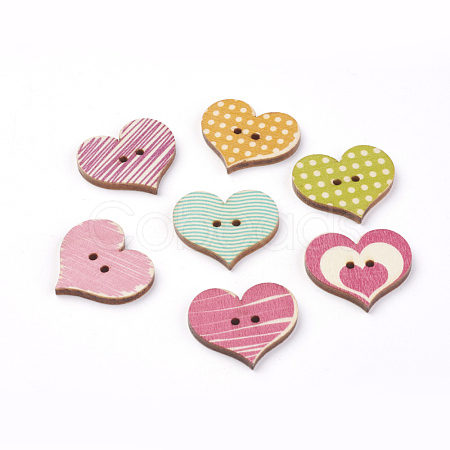 2-Hole Printed Wooden Buttons WOOD-S037-008-1