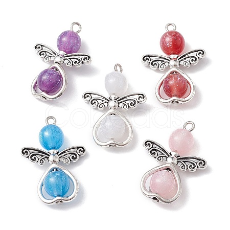 5Pcs 5 Colors Imitation Cat Eye Resin Angel Pendants PALLOY-JF02168-S-1