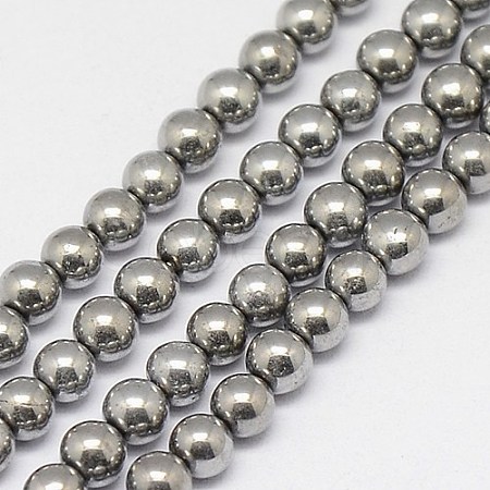Electroplate Natural Pyrite Round Beads Strands G-L040-4mm-02-1