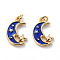 Eco-friendly Brass Enamel Pendants, Long-Lasting Plated, Real 18K Gold Plated, Cadmium Free & Lead Free, Moon, Dark Blue, 15.5x10x2mm, Hole: 2.4mm