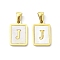 Ion Plating(IP) 304 Stainless Steel Pave Shell Pendants, Rectangle Charm, Real 18K Gold Plated, Letter J, 17.5x12x1.5mm, Hole: 3x5mm