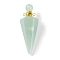 Natural Green Aventurine Faceted Cone Openable Perfume Bottle Big Pendants, with 304 Stainless Steel Findings, Golden, 49.5~51.5x18.5x18.5mm, Hole: 1.8mm