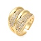 Multi-layer Brass Micro Pave Clear Cubic Zirconia Open Cuff Rings for Women, Golden, 19mm, Adjustable