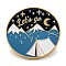 Alloy Enamel Brooches, Enamel Pin, with Butterfly Clutches, Flat Round with Word Let's Go, Mountain, Colorful, Golden, 26mm