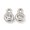 925 Sterling Silver Pave Clear Cubic Zirconia Flat Round Charms, Real Platinum Plated, 6x4x2mm, Hole: 1mm