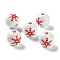 Printed Wood European Beads, Round with Snowflake, Red, 16x15mm, Hole: 4mm