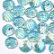 Resin Cabochons, AB-Color, Flat Round with Mermaid Fish Scale, Dark Turquoise, 12x3mm