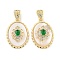 Brass Micro Pave Clear Cubic Zirconia Pendants, with Glass, Oval Charms, Real 18K Gold Plated, 21x15x6mm, Hole: 4.8x2mm