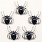 Natural Obsidian Pendants, Spider Charms, Antique Silver, 36x34mm