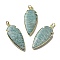 Natural Amazonite Pendants, Arrowhead Charms, with Rack Plating Golden Plated Brass Edge, 44x18~18.5x4.5~6mm, Hole: 4x6mm