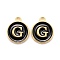 Golden Plated Alloy Charms, Cadmium Free & Lead Free, with Enamel, Enamelled Sequins, Flat Round with Letter, Black, Letter.G, 14x12x2mm, Hole: 1.5mm