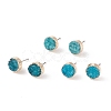 Flat Round Natural Druzy Agate Stud Earrings EJEW-L168-04D-1