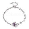 Natural Gemstone Round Link Bracelet BJEW-JB10032-02-3