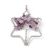 Star Natural Amethyst Copper Wire Wrapped Chip Big Pendants G-E195-02P-2