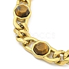 304 Stainless Steel & Natural Tiger Eye Polygon Link Bracelets for Women BJEW-G717-16G-02-2