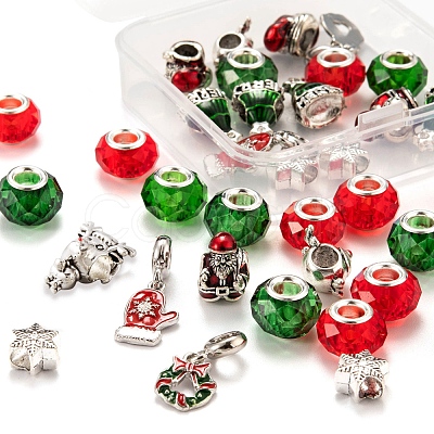 36Pcs 8 Style Christmas Themed European Style Alloy & Glass Beads Sets DIY-LS0003-11-1