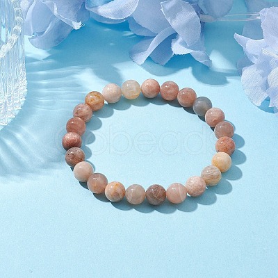 8mm Natural Sunstone Round Beaded Stretch Bracelets BJEW-TA00530-1