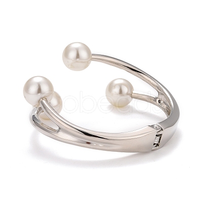 Alloy Wire Wrap with Plastic Pearl Cuff Bangle BJEW-K223-08P-1