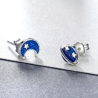 Anti-Tarnish Rhodium Plated 925 Sterling Silver Enamel Stud Earrings EJEW-FF0008-010P-1