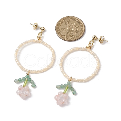 Flower Colorful Glass Seed Beads Dangle Earrings EJEW-MZ00148-1