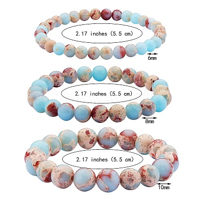 3Pcs 3 Size Synthetic Imperial Jasper Round Beaded Stretch Bracelets Set BJEW-SW00064-26-1