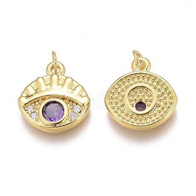 Brass Micro Pave Purple Cubic Zirconia Charms ZIRC-Z008-34G-1