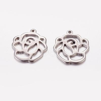 Tarnish Resistant Original Color Flower Rose Charms 201 Stainless Steel Pendants X-STAS-G029-15-1