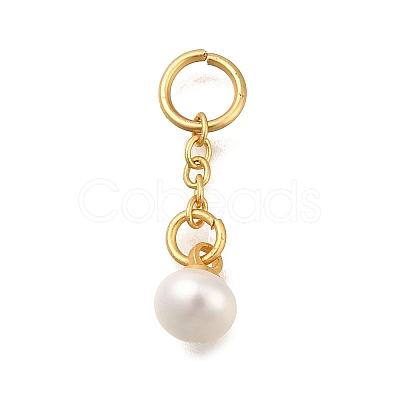 Brass Natural Pearl Keychain Clasps KK-M301-18G-1