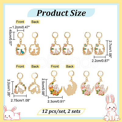 12Pcs 6 Style Cat & Rabbit Alloy Enamel Pendant Locking Stitch Markers HJEW-AB00136-1