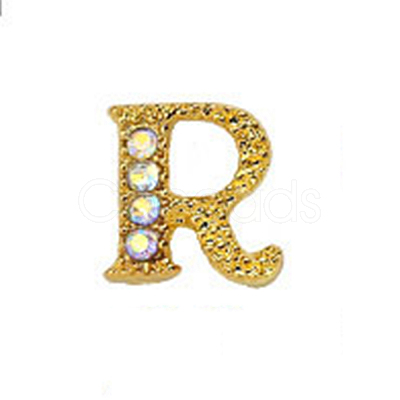 Alloy Gold Rhinetone Letters Nail Stud Cabochons MRMJ-S047-023R-1