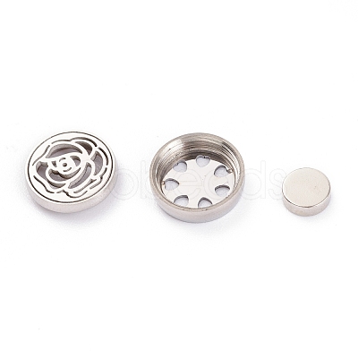 304 Stainless Steel Magnetic Diffuser Locket Aromatherapy Essential Oil Buckle AJEW-M027-04P-1