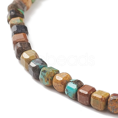 Natural HuBei Turquoise Cube Beaded Stretch Bracelet for Women BJEW-JB08976-01-1