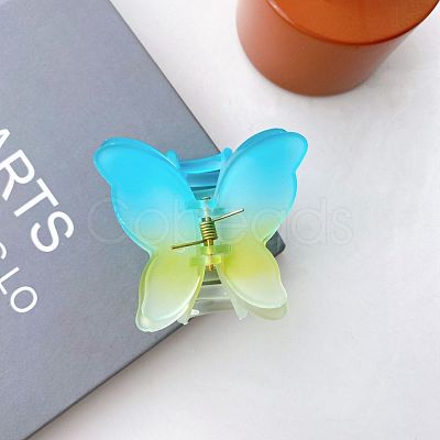 Frosted Transparent Resin Butterfly Hair Claw Clip OHAR-PW0003-009D-1