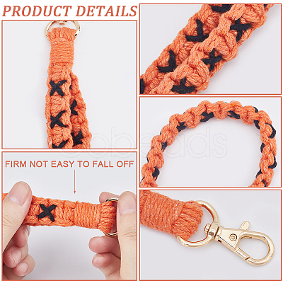 Cotton Handmade Braided Wrist Lanyard Pendant Decorations KEYC-WH0007-001B-1