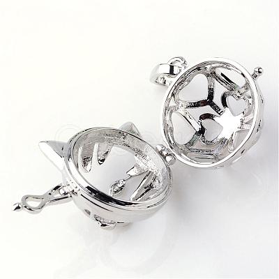 Rack Plating Brass Cage Hollow Kitten Pendants KK-S751-003P-1