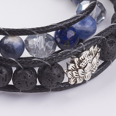 Natural Sodalite and Lava Rock Wrap Bracelet BJEW-JB03612-01-1