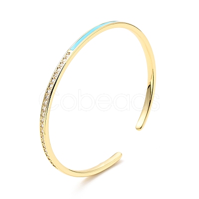 Clear Cubic Zirconia Open Cuff Bangle with Enamel BJEW-J165-05G-1