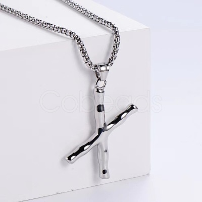 3Pcs Stainless Steel Textured Letter Pendant Box Chain Necklaces LW4134-50-1