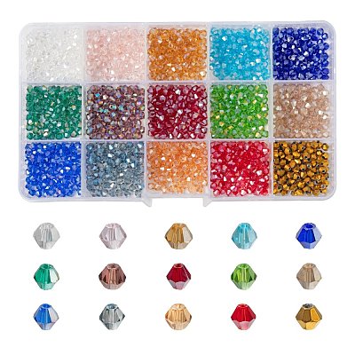 1500Pcs 15 Style Faceted Bicone Glass Beads EGLA-FS0001-03-1