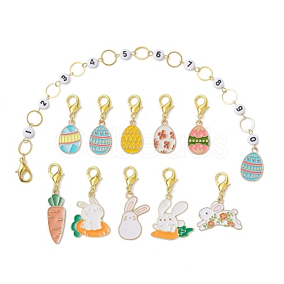 11 Style Easter Theme Acrylic Beaded Knitting Row Counter Chains & Locking Stitch Markers Kits HJEW-JM01432-1