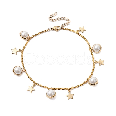 Iron with Shell Pearl Beads Anklet AJEW-AN00610-1